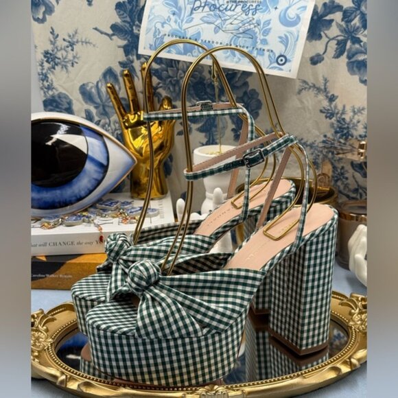 🆕 LOEFFLER RANDALL 🧿 NWOB Roz Platform Sandal, Mint Green Gingham - Sz US 7 - Picture 8 of 14